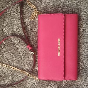 MICHAEL Michael Kors Jet Set Travel Deep Pink Leather Chain Wallet